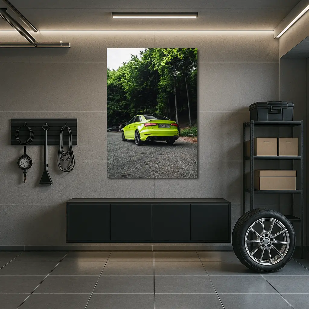 Audi RS3 Lime Green Forest Road Shot – Wall Art