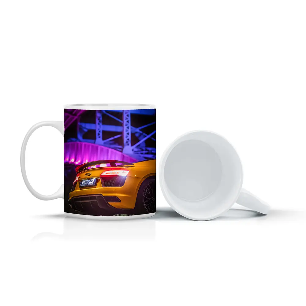 Audi R8 Yellow Supercar Night Industrial Background – Mugs