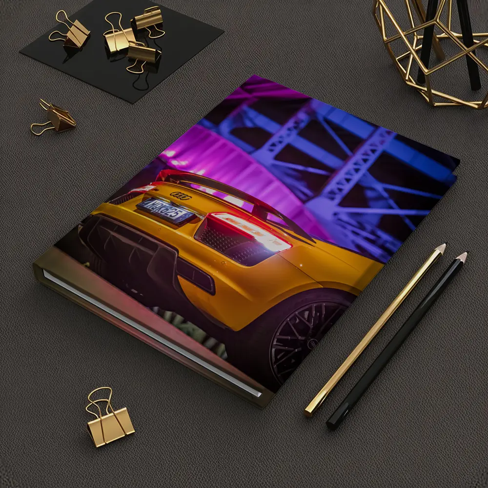 Audi R8 Yellow Supercar Night Industrial Background – Notebooks