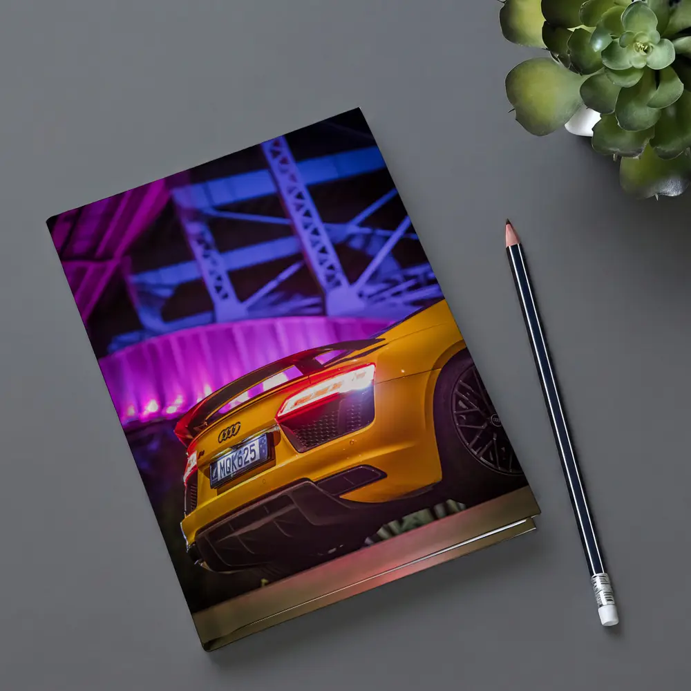 Audi R8 Yellow Supercar Night Industrial Background – Notebooks