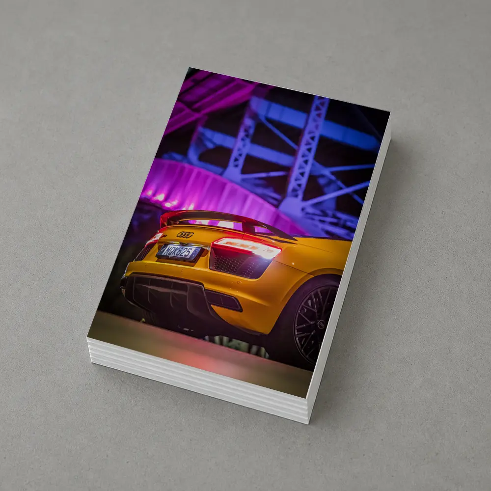 Audi R8 Yellow Supercar Night Industrial Background – Postcards