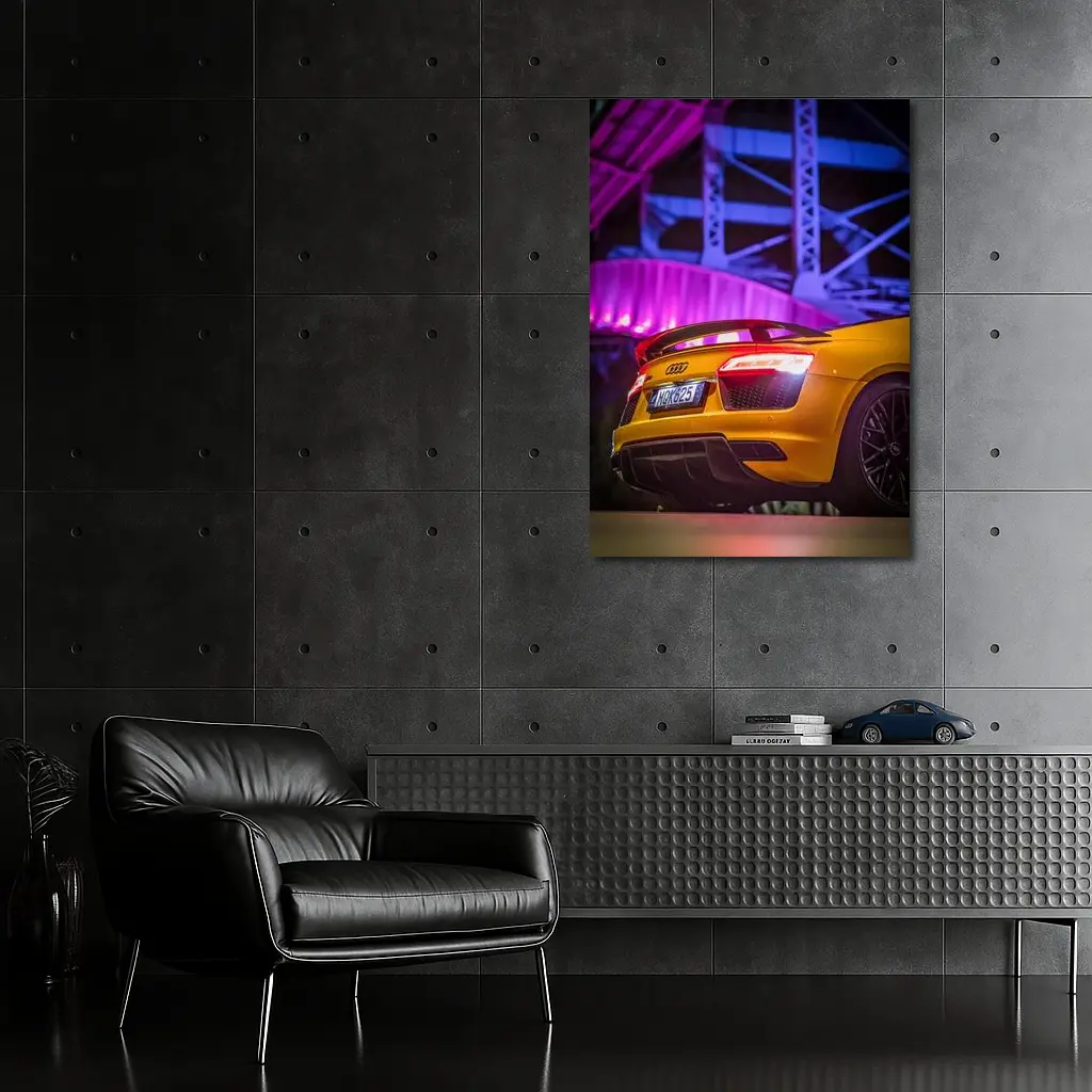 Audi R8 Yellow Supercar Night Industrial Background – Wall Art