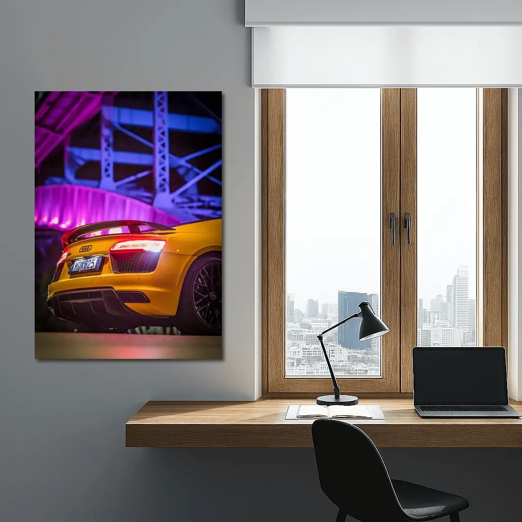 Audi R8 Yellow Supercar Night Industrial Background – Wall Art