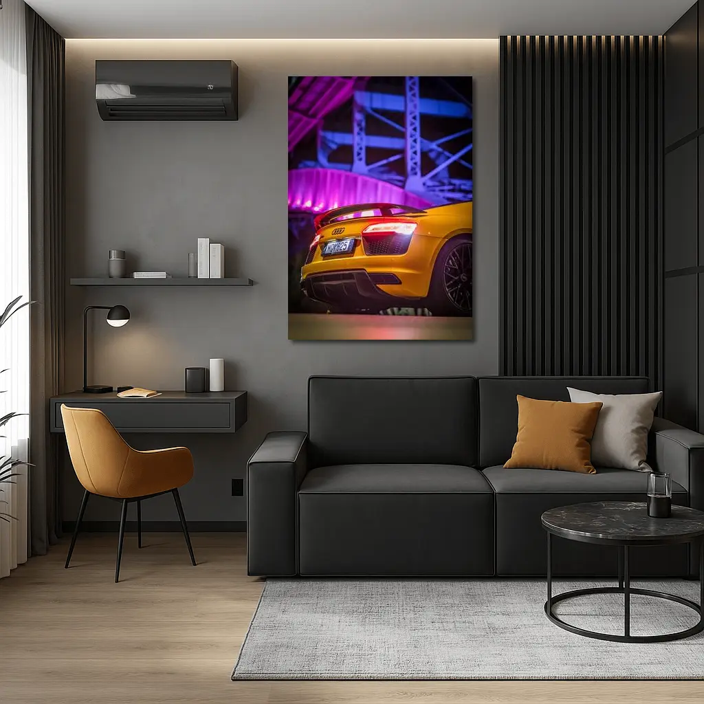 Audi R8 Yellow Supercar Night Industrial Background – Wall Art