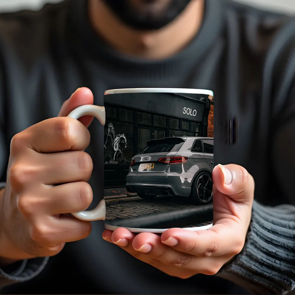 Audi RS3 Gray Rear Street Scene – Mugs