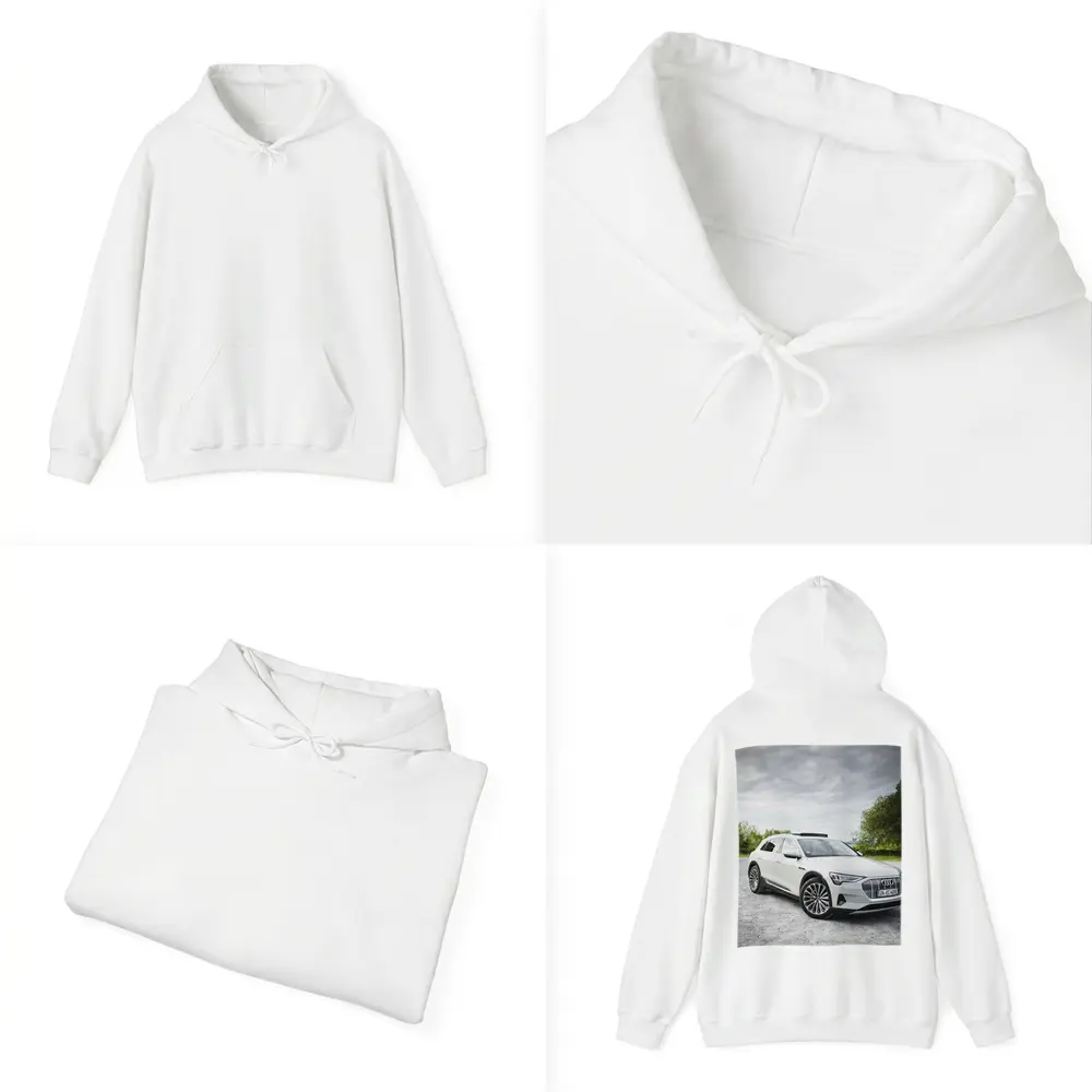 Audi E-Tron White SUV Cloudy Outdoor Setting – Hoodies