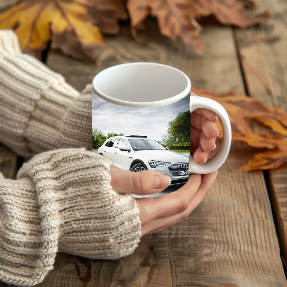 Audi E-Tron White SUV Cloudy Outdoor Setting – Mugs