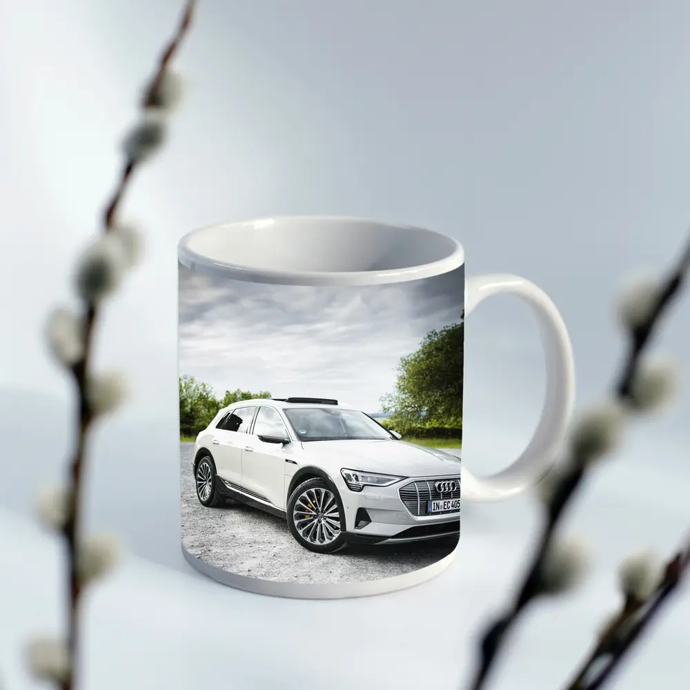 Audi E-Tron White SUV Cloudy Outdoor Setting – Mugs