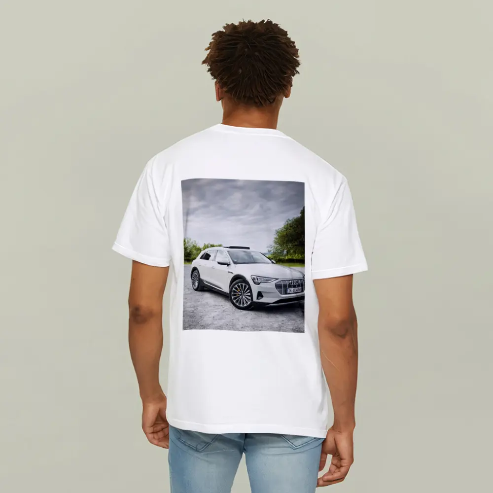 Audi E-Tron White SUV Cloudy Outdoor Setting – T-Shirts