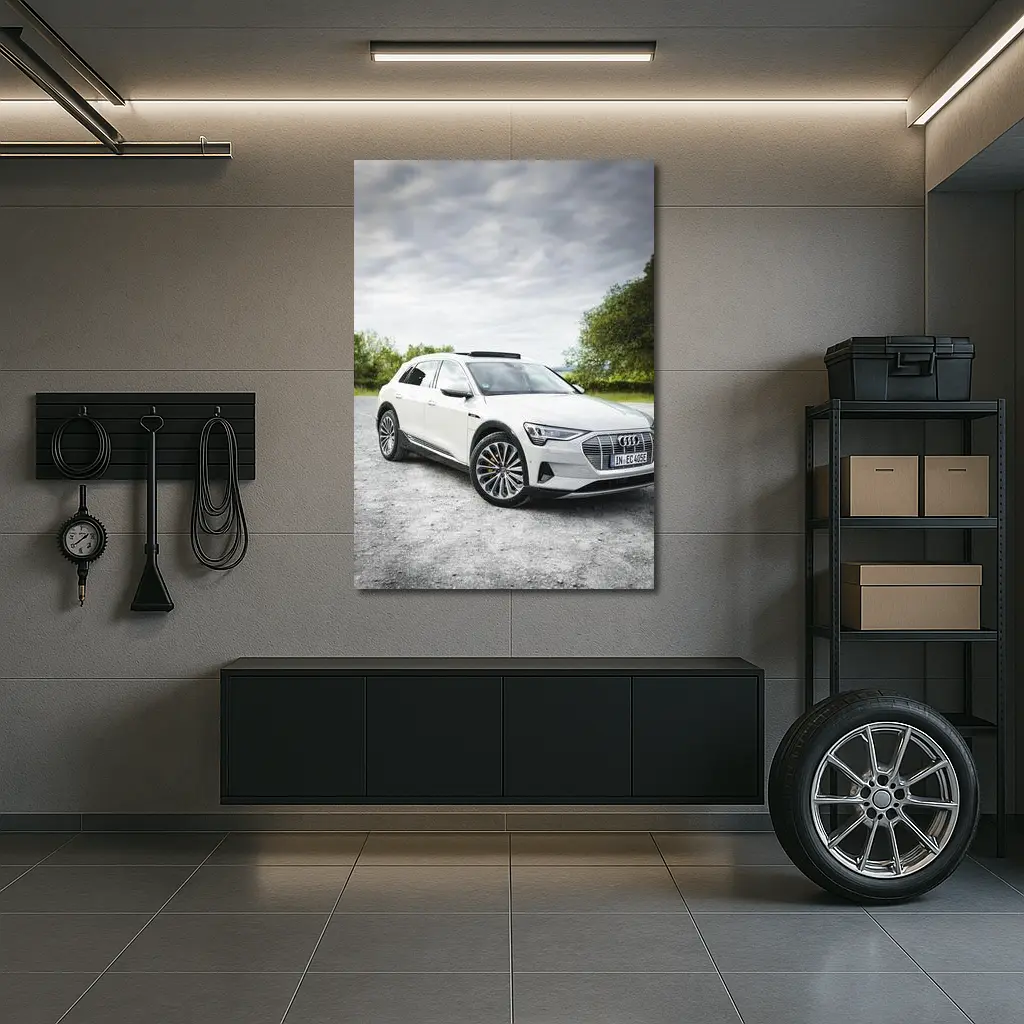 Audi E-Tron White SUV Cloudy Outdoor Setting – Wall Art