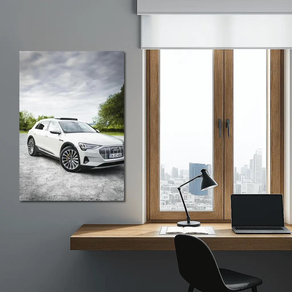 Audi E-Tron White SUV Cloudy Outdoor Setting – Wall Art