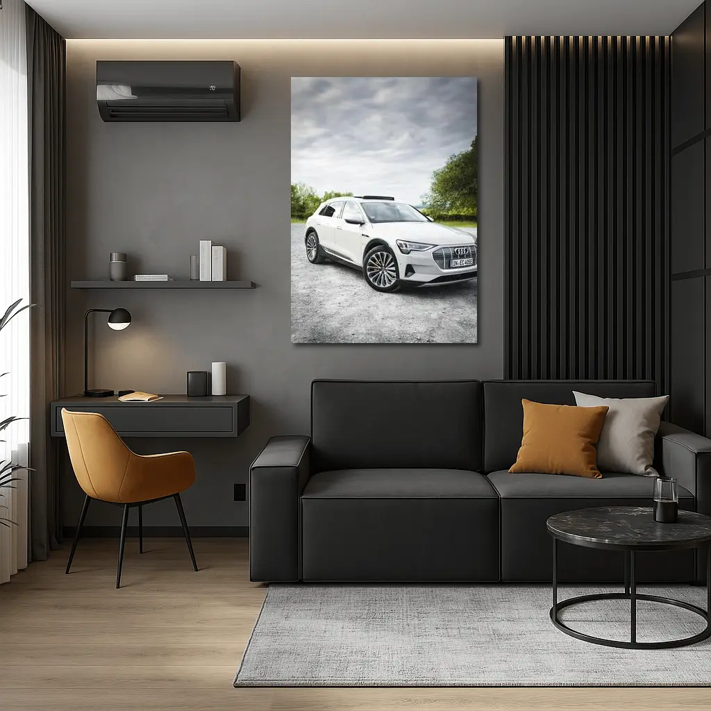 Audi E-Tron White SUV Cloudy Outdoor Setting – Wall Art