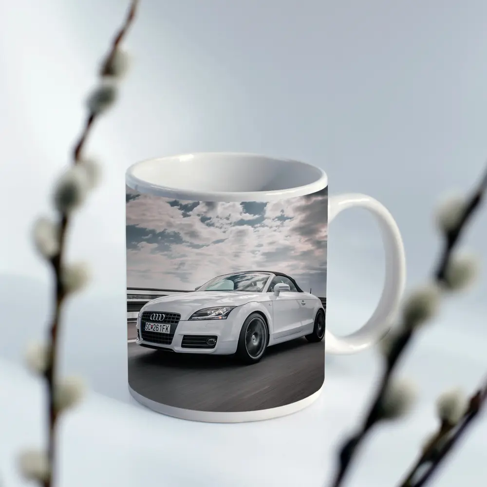 Audi TT Roadster White On Open Road – Mugs