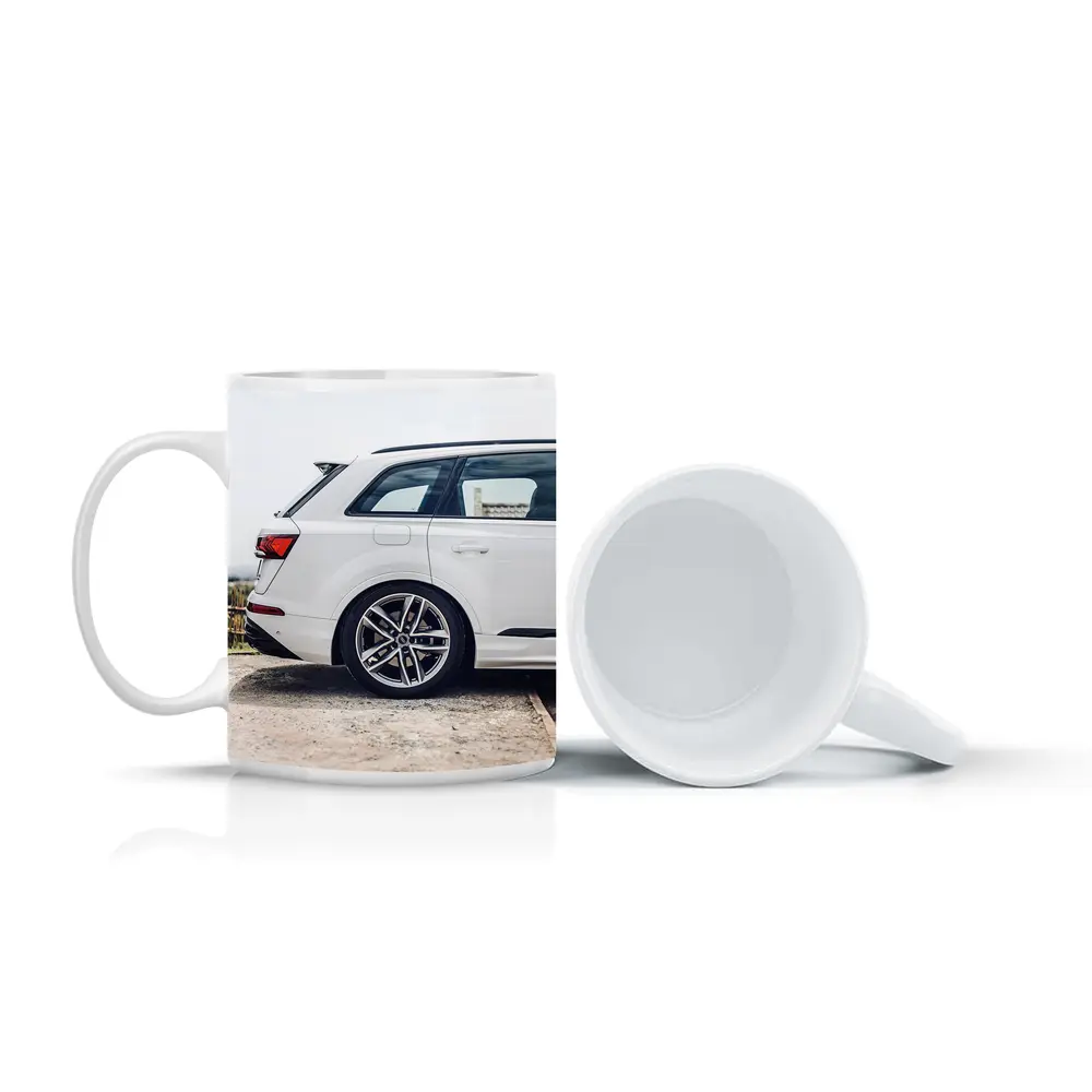 Audi Q7 White SUV Rear Side View – Mugs