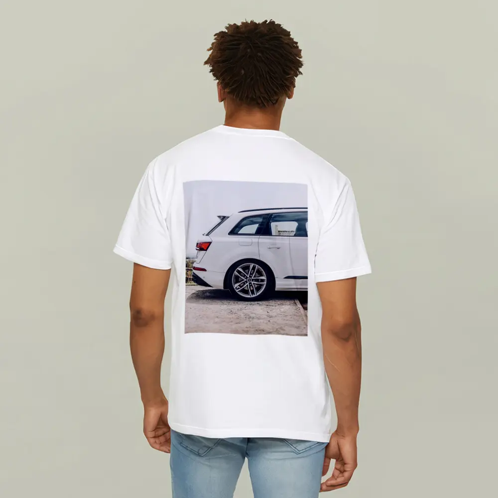 Audi Q7 White SUV Rear Side View – T-Shirts