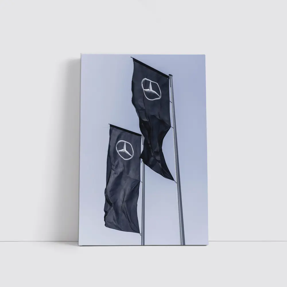 Mercedes Benz Flags Against Gray Sky – Wall Art