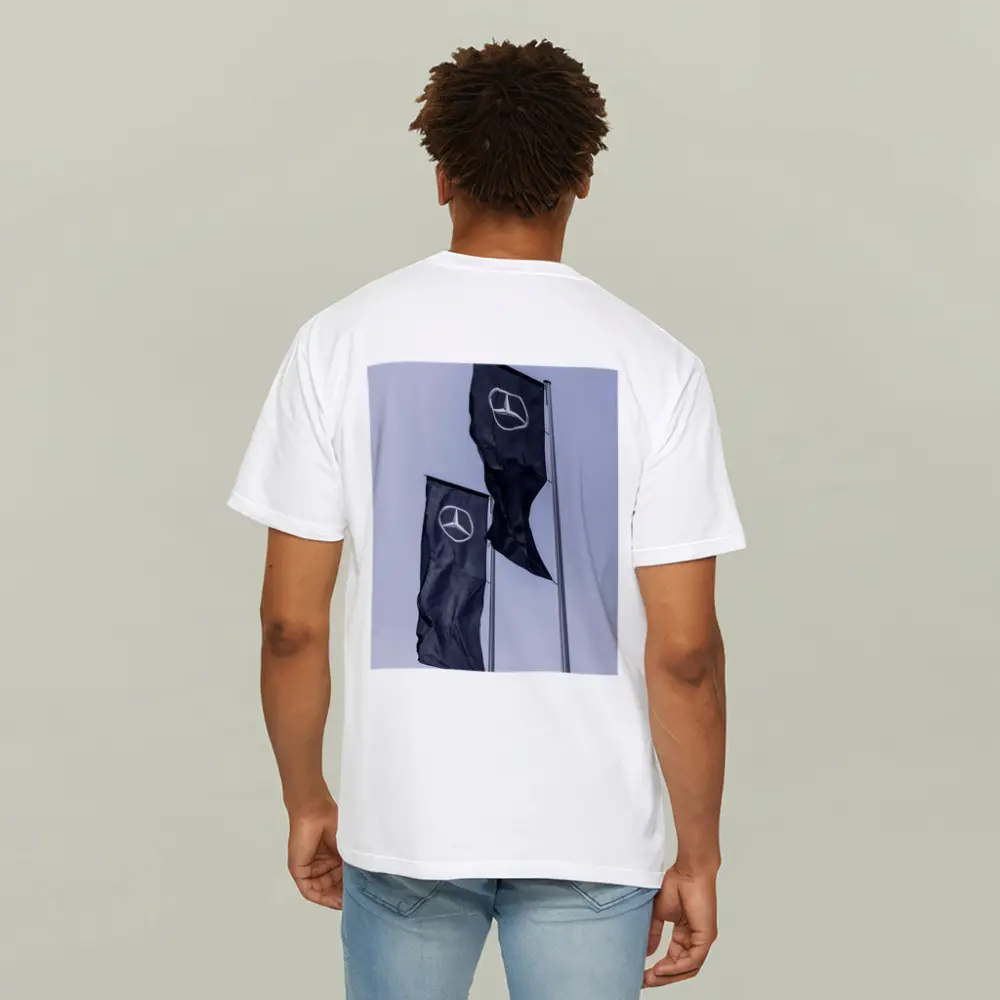 Mercedes Benz Flags Against Gray Sky – T-Shirts