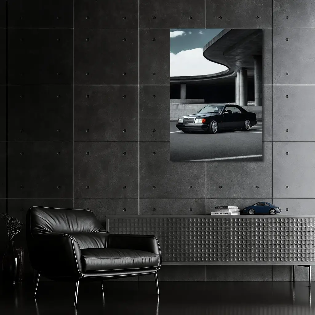 Black Mercedes W124 Coupe Urban Parking Structure – Wall Art
