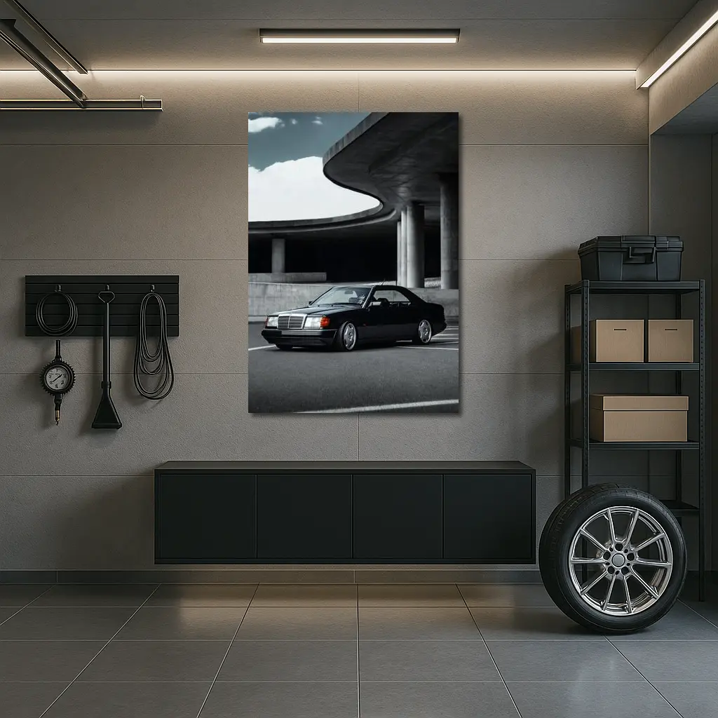 Black Mercedes W124 Coupe Urban Parking Structure – Wall Art