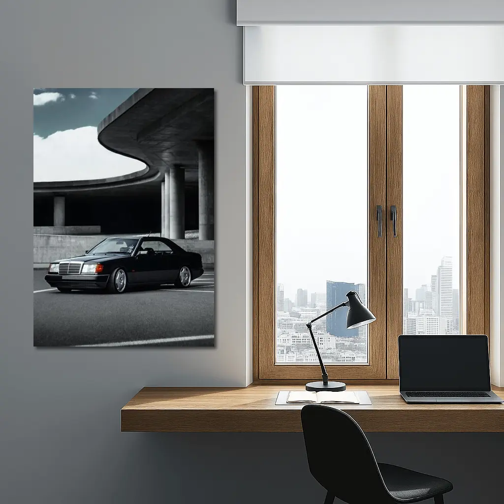Black Mercedes W124 Coupe Urban Parking Structure – Wall Art