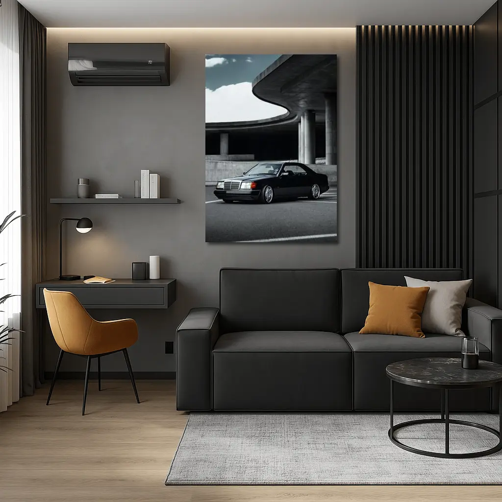 Black Mercedes W124 Coupe Urban Parking Structure – Wall Art