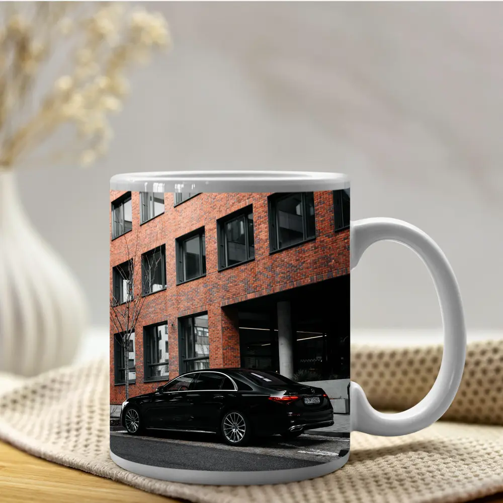 Black Mercedes S Class Urban Street Scene – Mugs