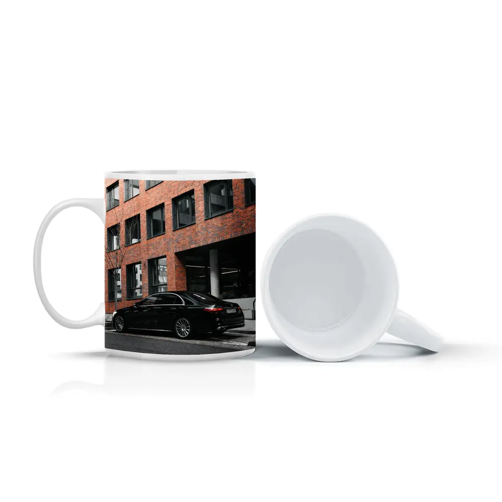 Black Mercedes S Class Urban Street Scene – Mugs