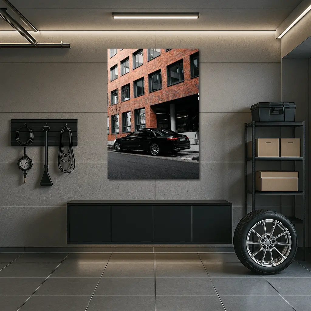 Black Mercedes S Class Urban Street Scene – Wall Art