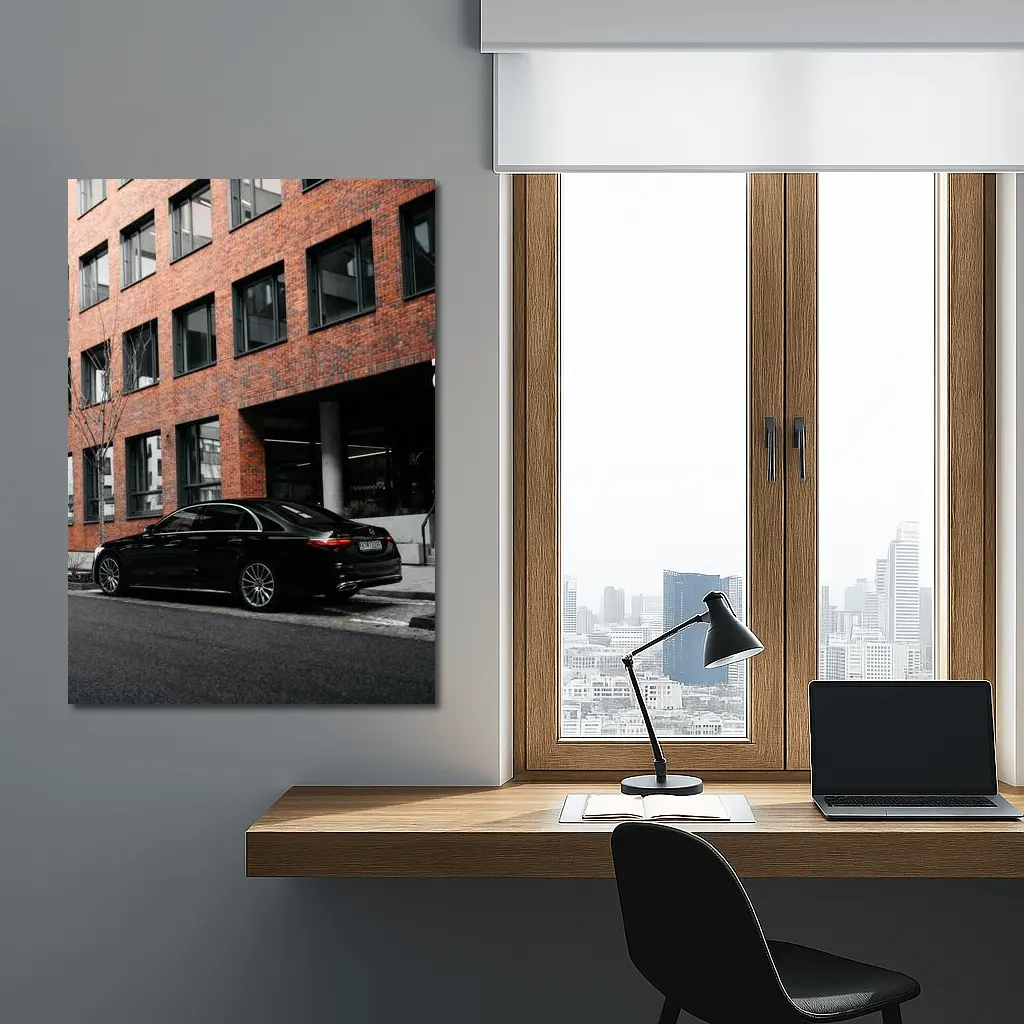 Black Mercedes S Class Urban Street Scene – Wall Art