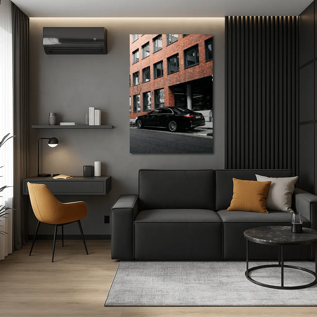 Black Mercedes S Class Urban Street Scene – Wall Art