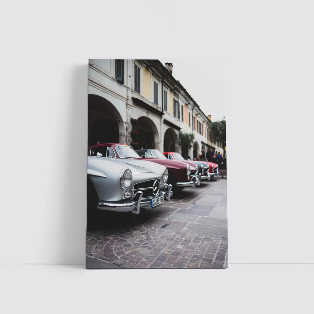 Mercedes Classic Cars Lined Up Italian Street – Wall Art