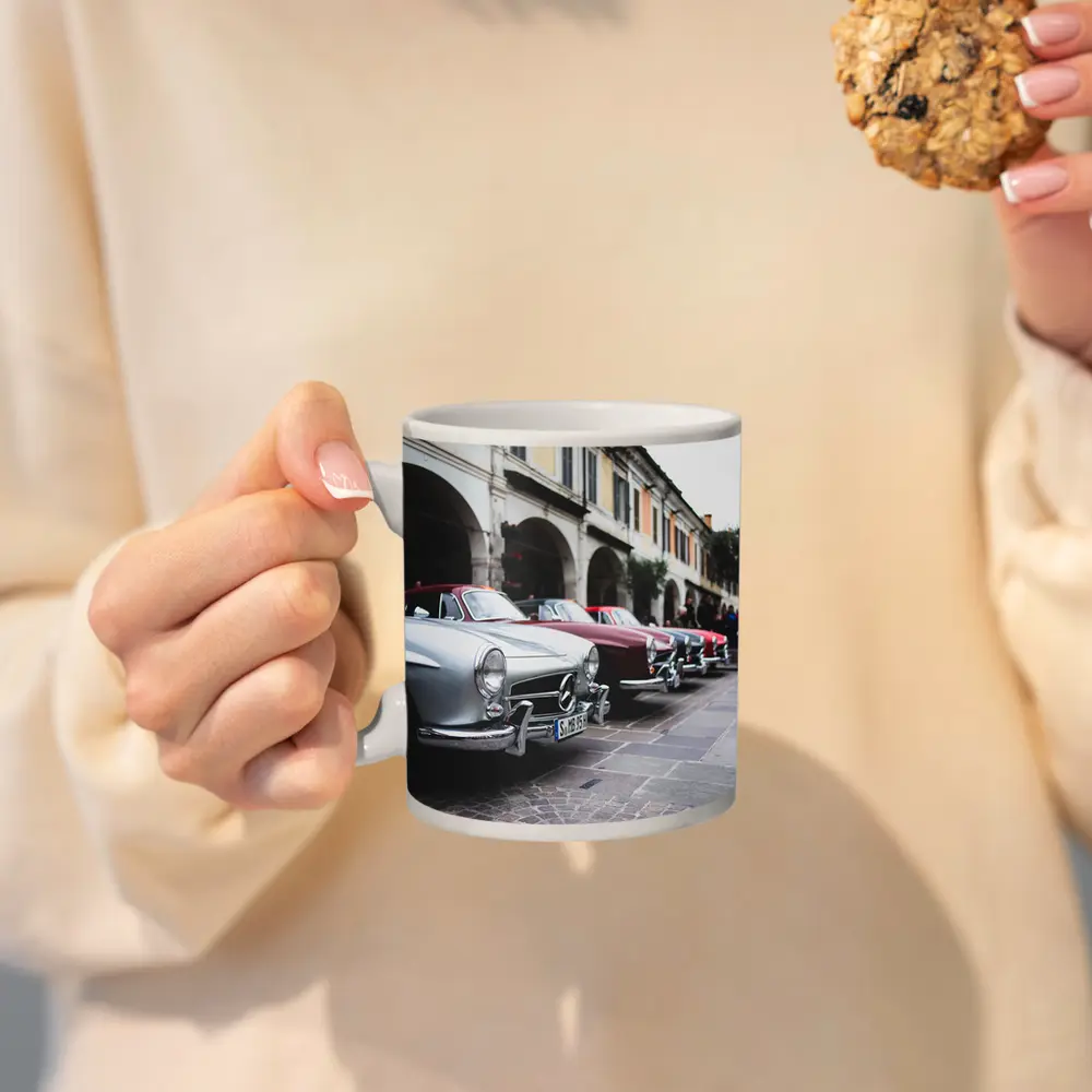 Mercedes Classic Cars Lined Up Italian Street – Mugs