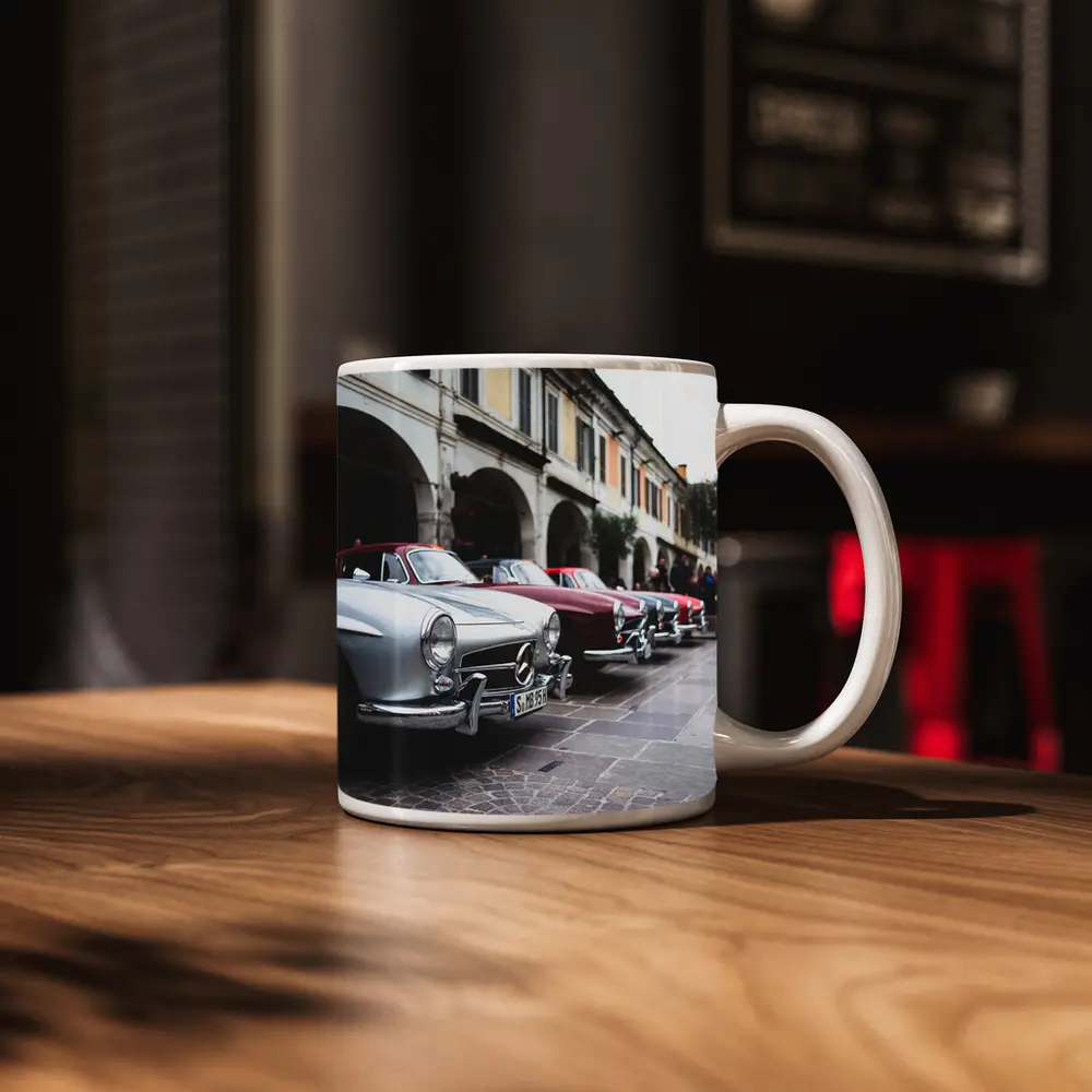 Mercedes Classic Cars Lined Up Italian Street – Mugs