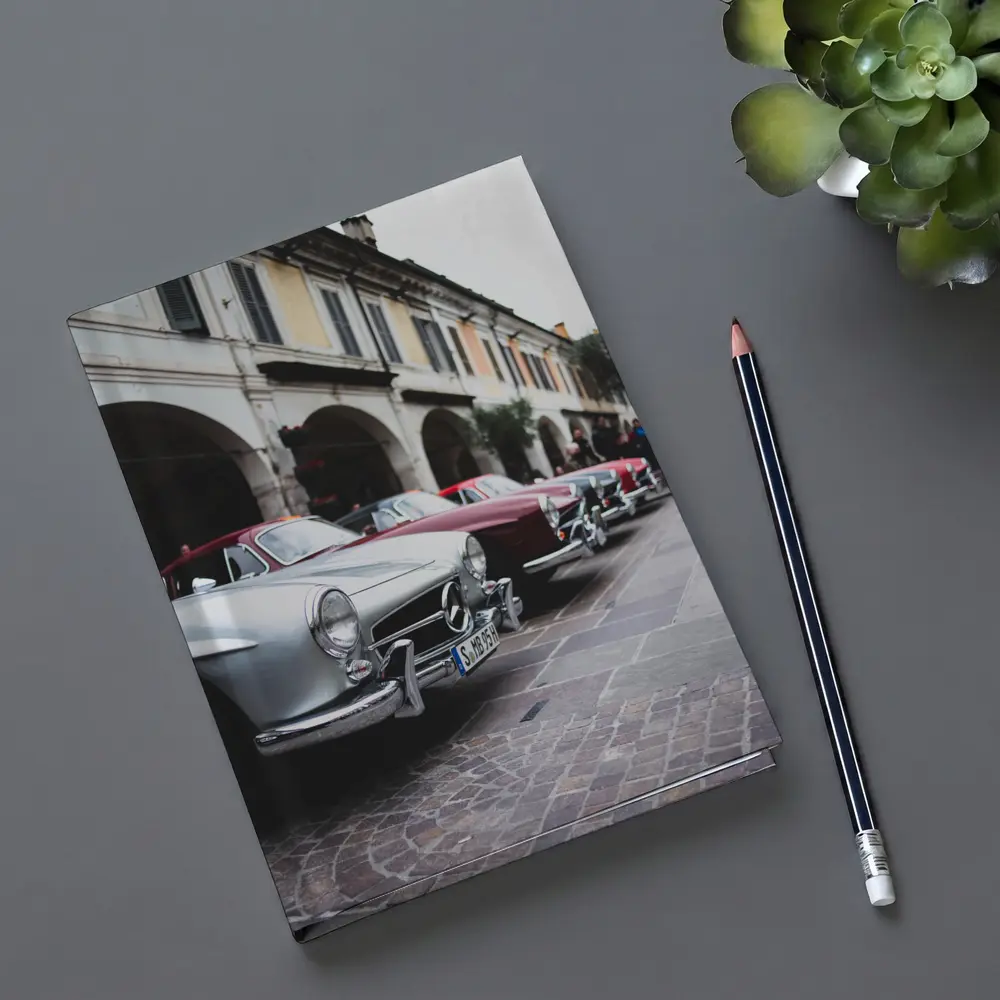 Mercedes Classic Cars Lined Up Italian Street – Notebooks