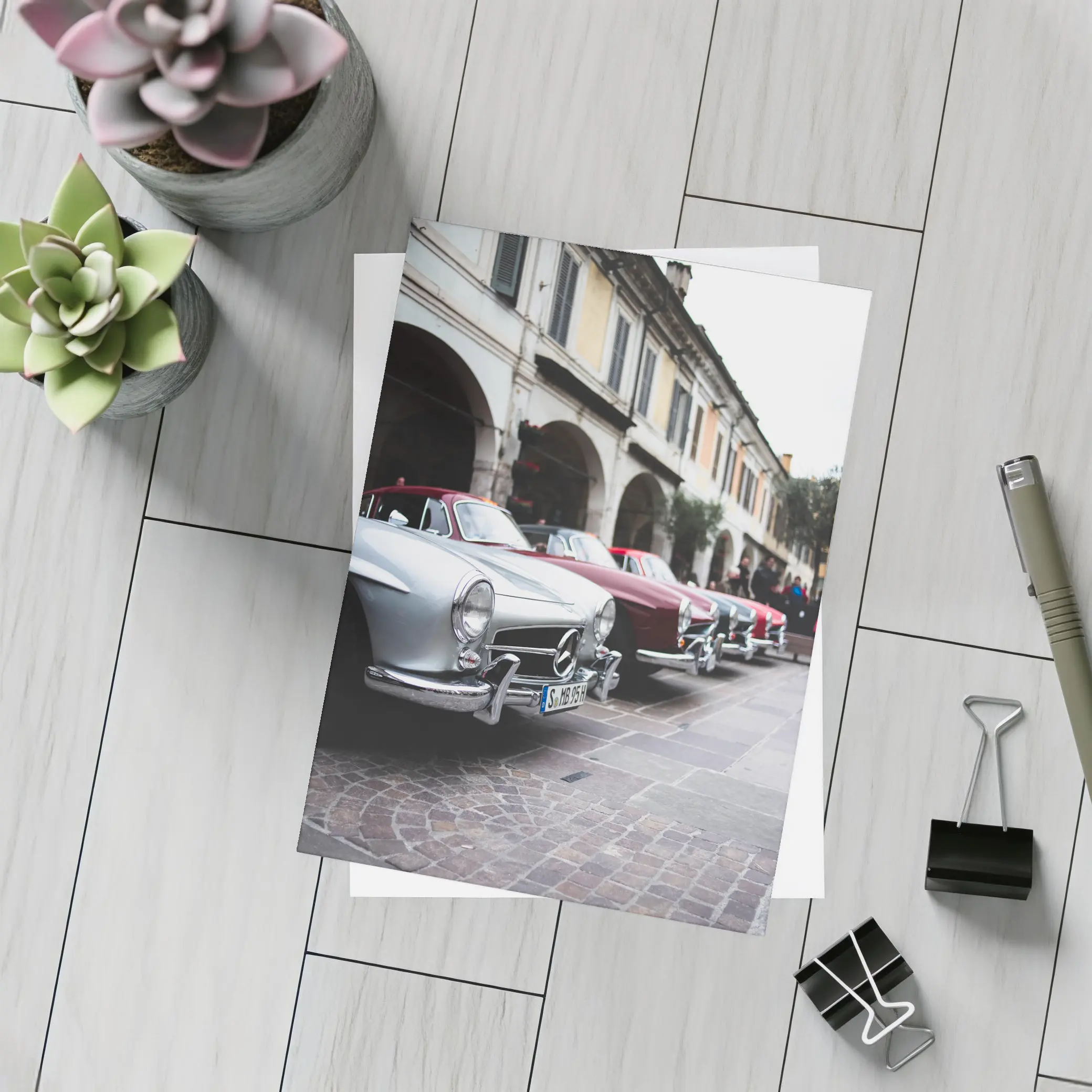 Mercedes Classic Cars Lined Up Italian Street – Postcards