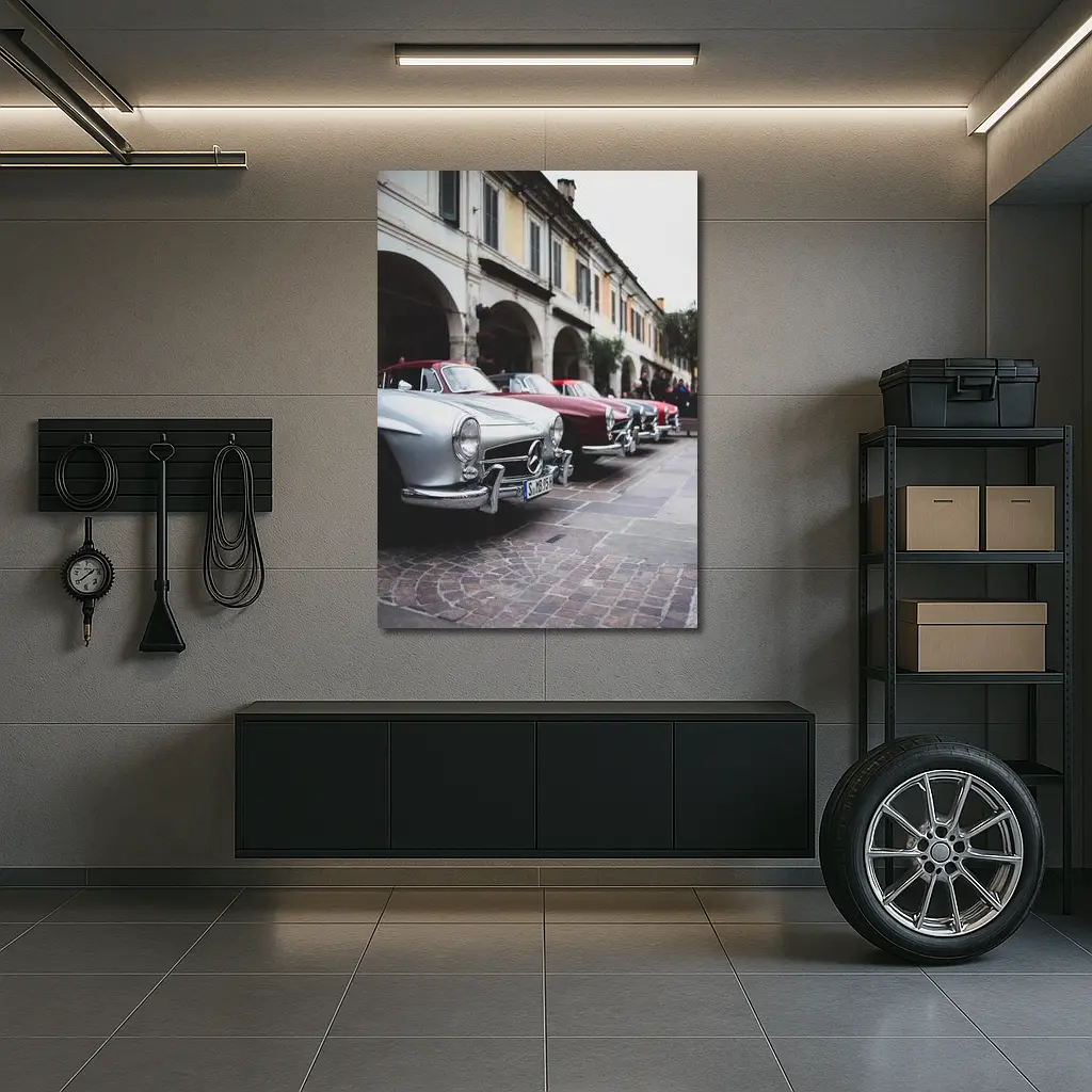 Mercedes Classic Cars Lined Up Italian Street – Wall Art