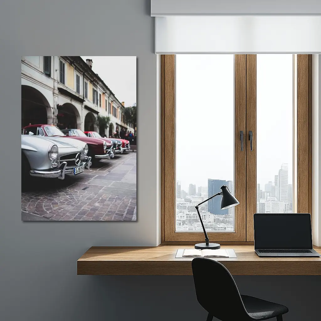 Mercedes Classic Cars Lined Up Italian Street – Wall Art
