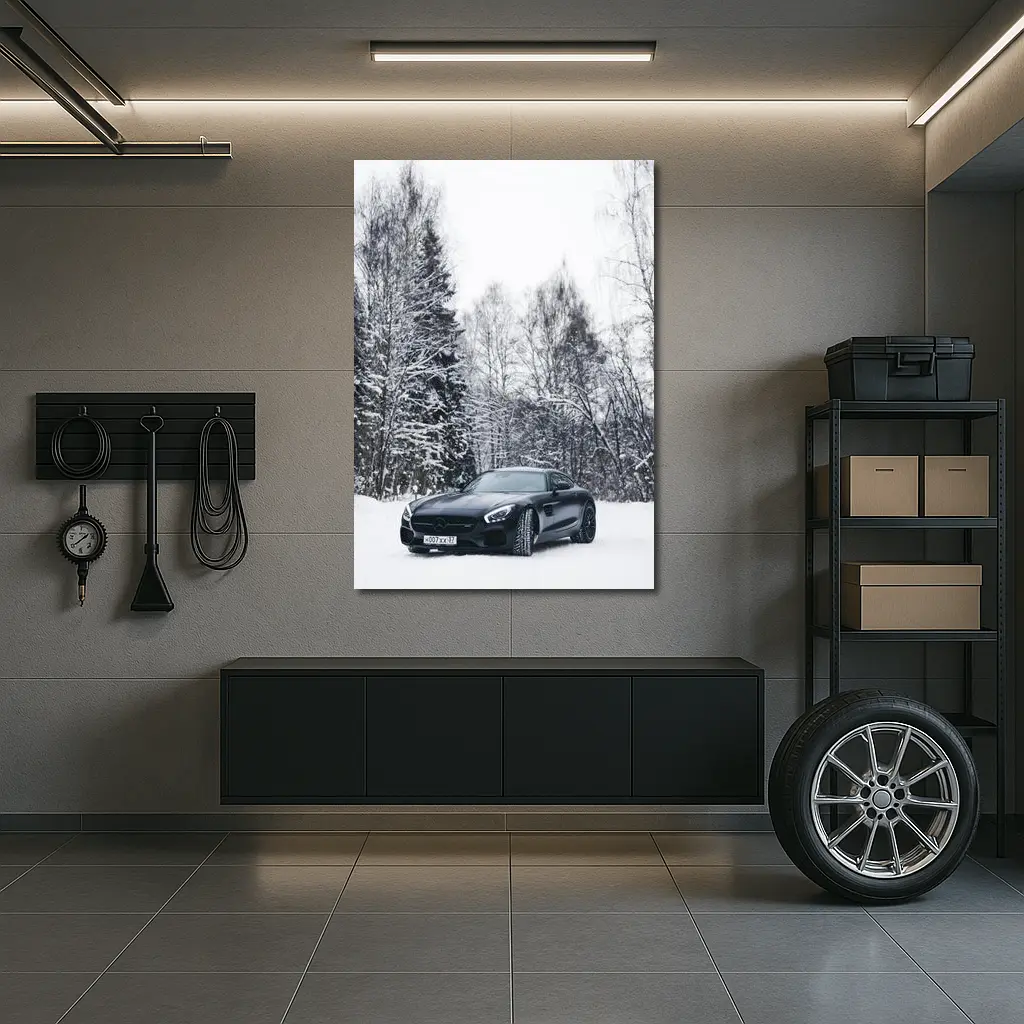 Mercedes AMG GT Black Winter Snow Forest – Wall Art