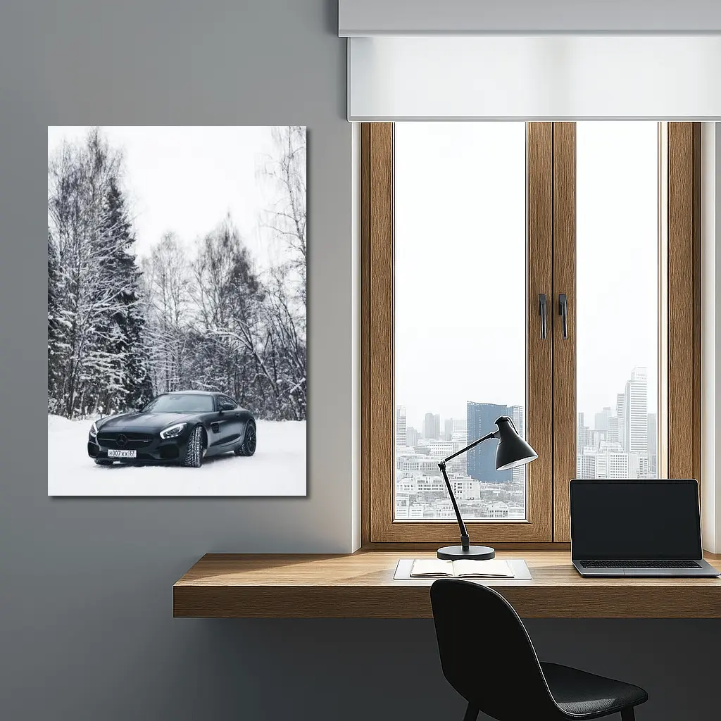 Mercedes AMG GT Black Winter Snow Forest – Wall Art