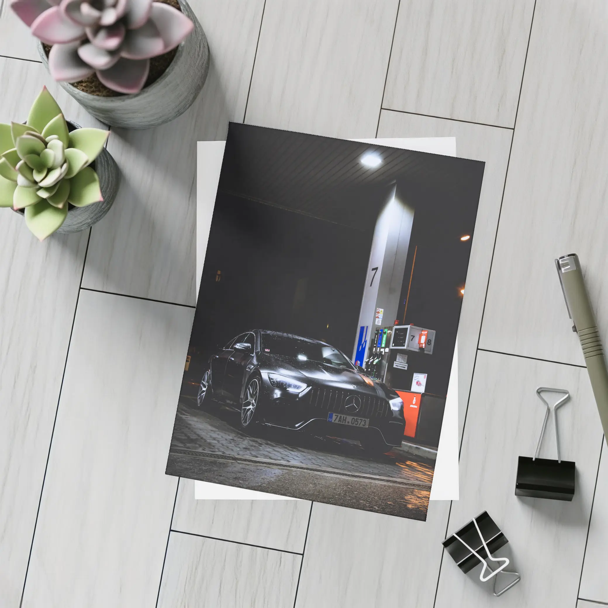 Mercedes AMG GT Black Night Gas Station – Postcards