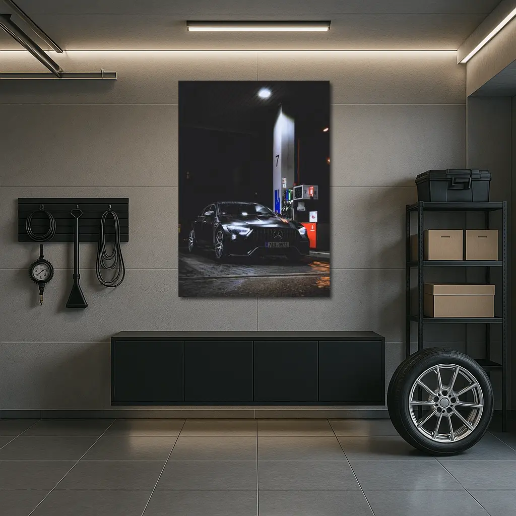 Mercedes AMG GT Black Night Gas Station – Wall Art