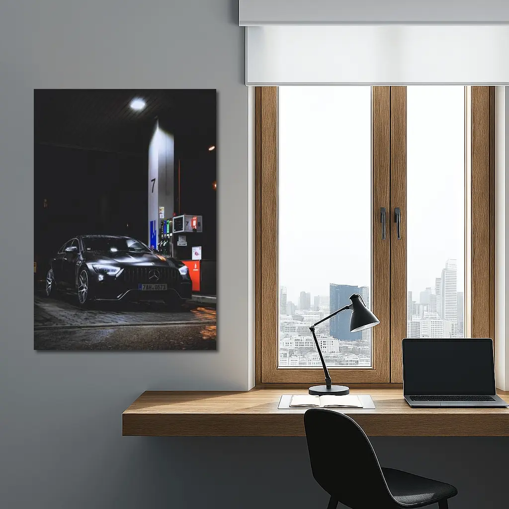 Mercedes AMG GT Black Night Gas Station – Wall Art
