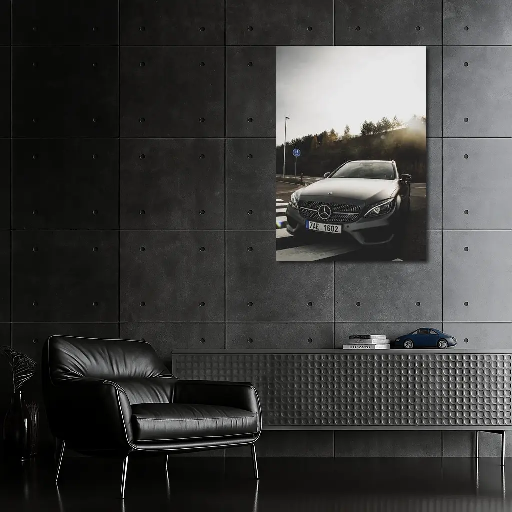 Mercedes C Class AMG Parked Sunlit Road – Wall Art