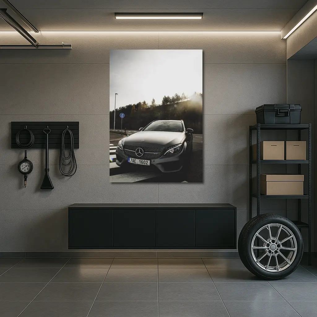 Mercedes C Class AMG Parked Sunlit Road – Wall Art