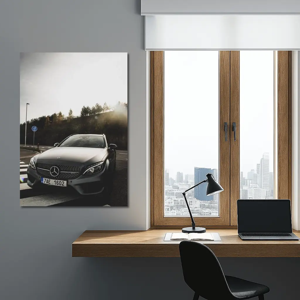 Mercedes C Class AMG Parked Sunlit Road – Wall Art