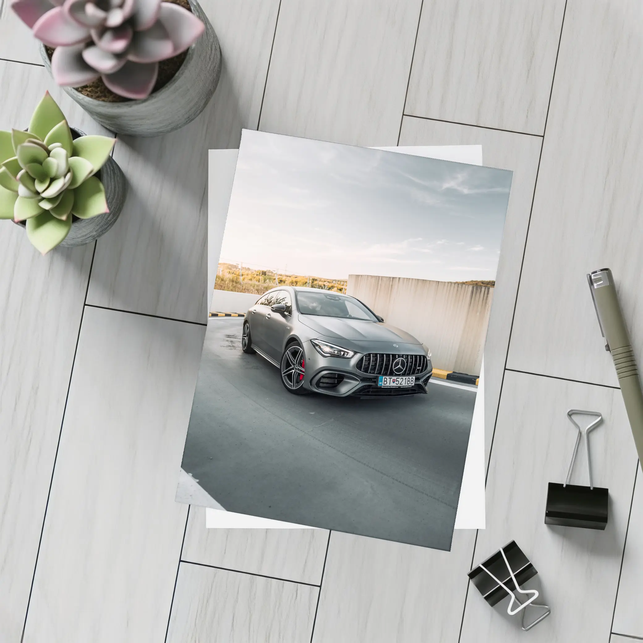 Mercedes AMG CLA Gray Street Concrete Wall – Postcards