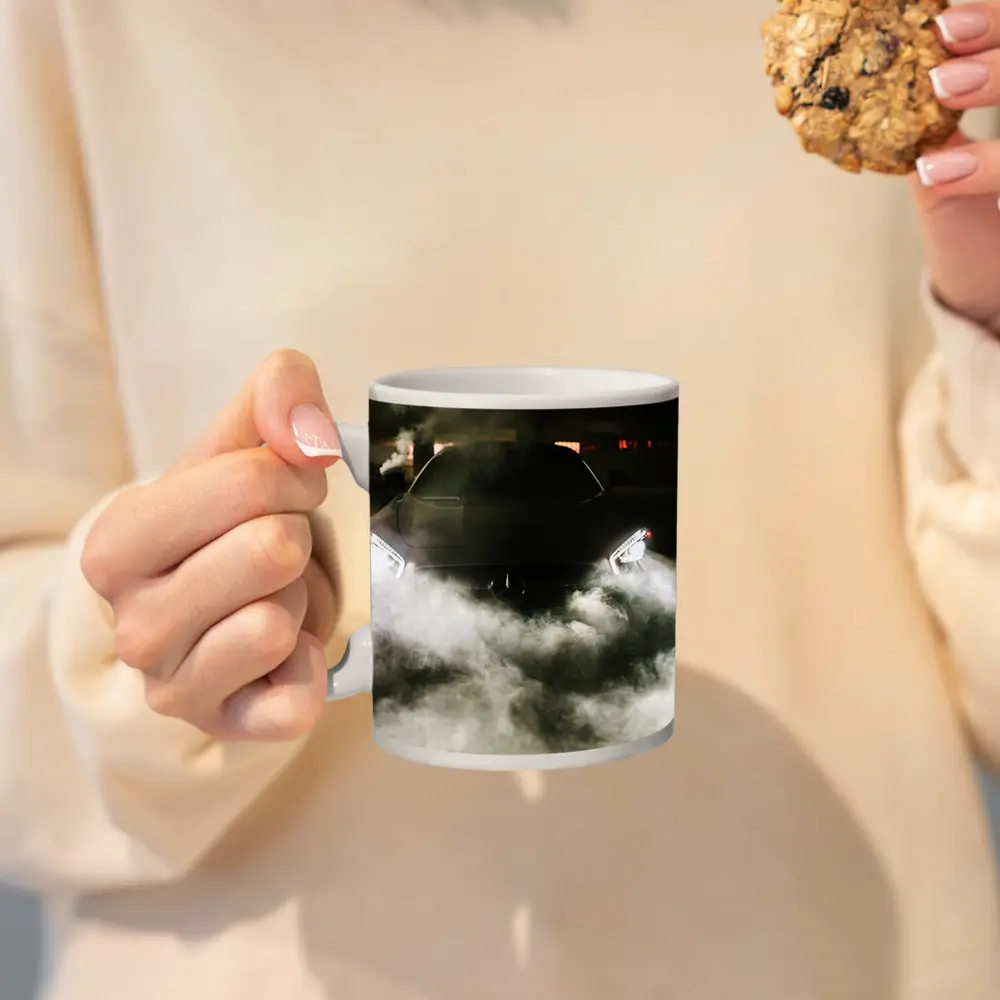 Mercedes Car Front View Smoke Night – Mugs
