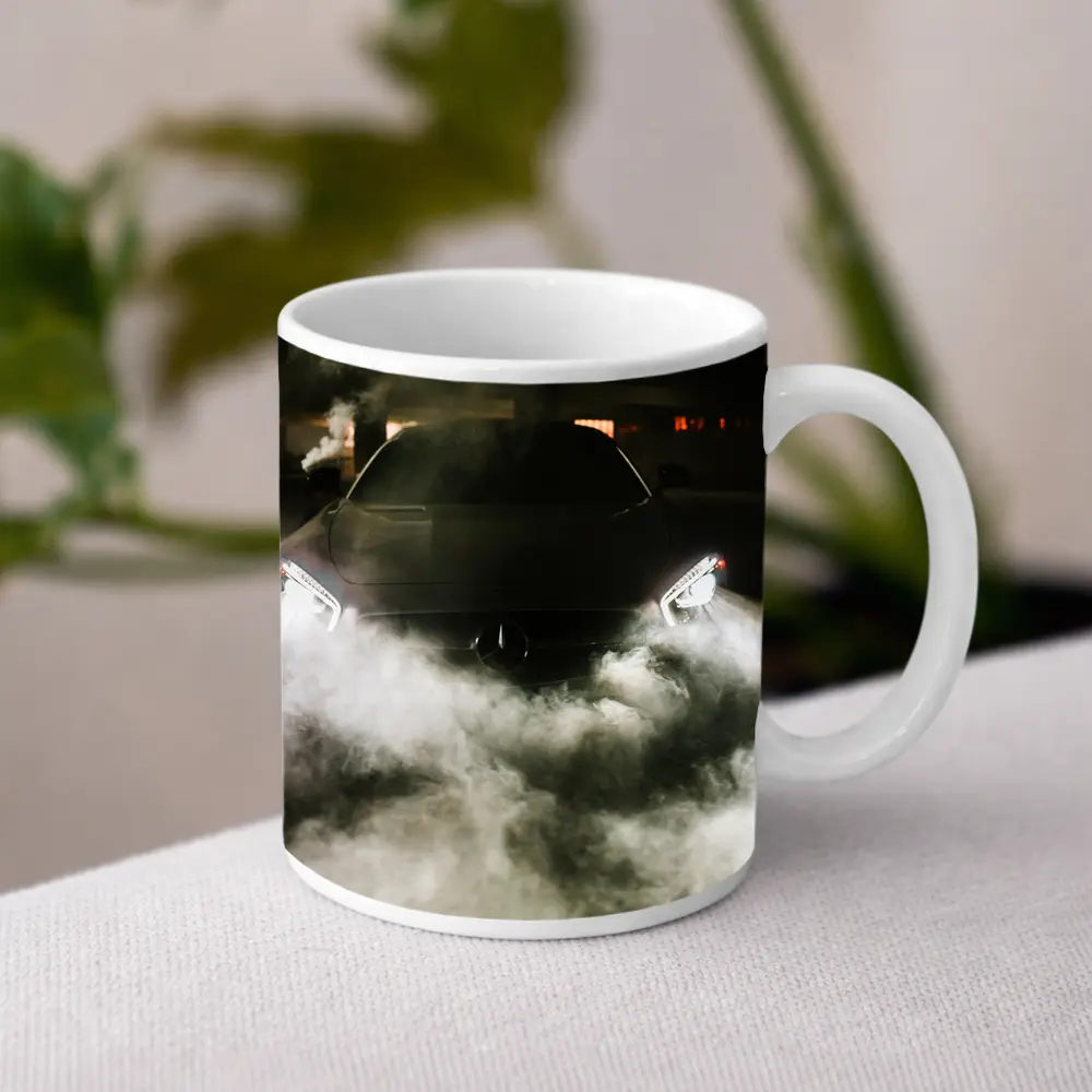Mercedes Car Front View Smoke Night – Mugs