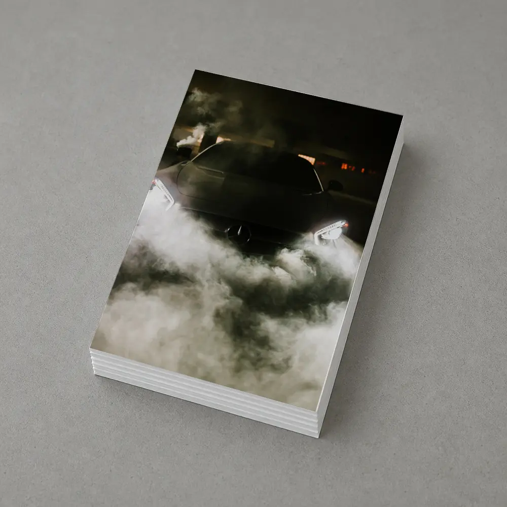 Mercedes Car Front View Smoke Night – Postcards