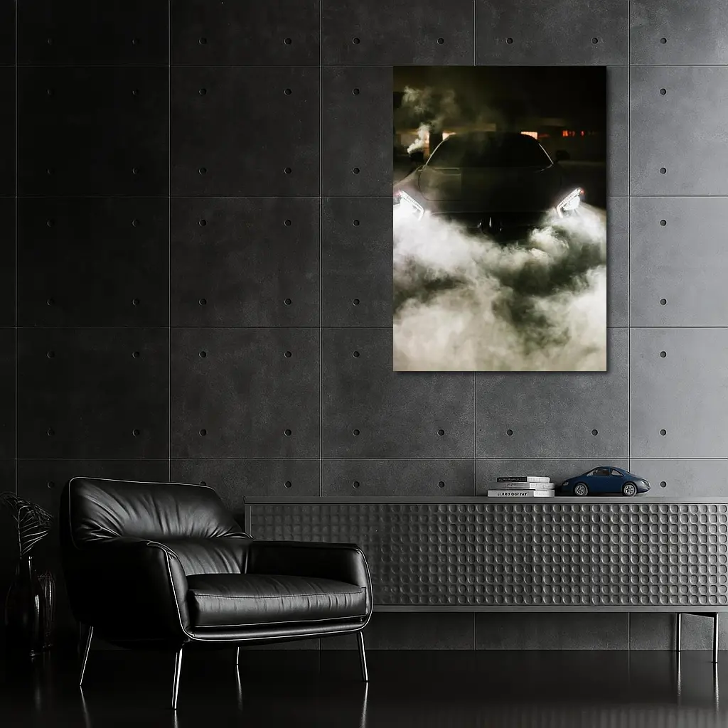 Mercedes Car Front View Smoke Night – Wall Art